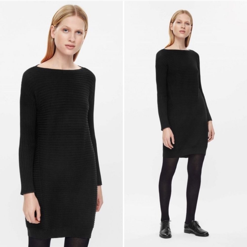 COS Ribbed Knit Cacoon  Wool Sweater Gray